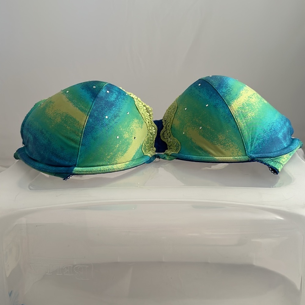 Cacique blue green rhinestone plunge underwire bra 40D - Picture 8 of 11